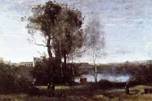 Large Sharecropping Farm by Jean-Baptiste-Camille Corot - Oil Painting Reproduction