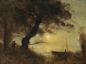Le Bateau Au Claire De Lune by Jean-Baptiste-Camille Corot Oil Painting