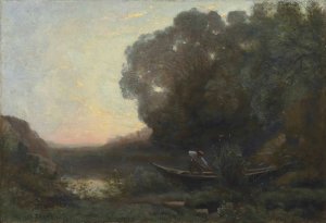 Le batelier a la rive. Soleil couchant by Jean-Baptiste-Camille Corot Oil Painting