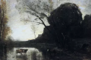 Le Gue Sous Larbre Penche by Jean-Baptiste-Camille Corot - Oil Painting Reproduction