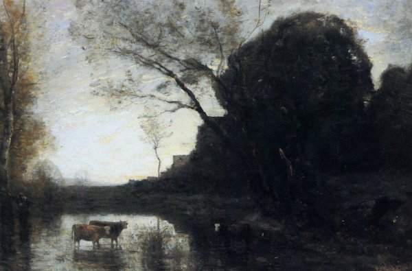 Le Gue Sous Larbre Penche by Jean-Baptiste-Camille Corot - Hand-Painted Oil Painting Reproduction