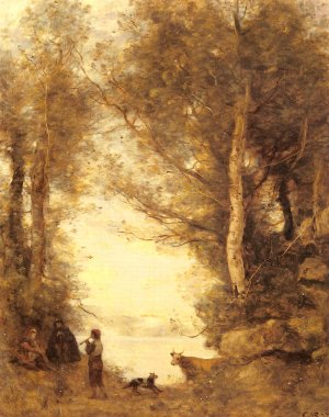 Le Joueur De Flute Du Lac D'Albano by Jean-Baptiste-Camille Corot Oil Painting