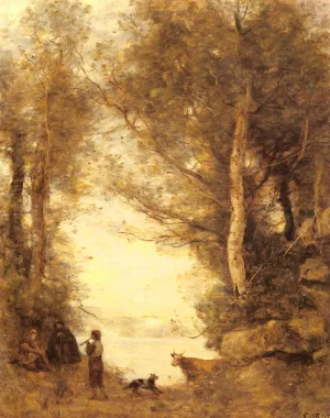 Le Joueur De Flute Du Lac D'Albano by Jean-Baptiste-Camille Corot Oil Painting