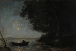 Le lac ; effet de nuit by Jean-Baptiste-Camille Corot Oil Painting