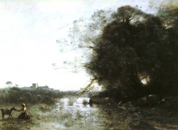Le Marais Au Grand Arbre Et A La Chevriere by Jean-Baptiste-Camille Corot - Hand-Painted Oil Painting Reproduction