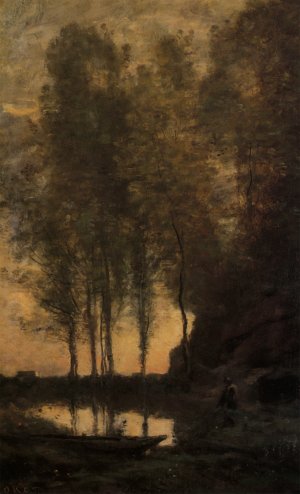 Le Passeur Attachant sa Barque by Jean-Baptiste-Camille Corot Oil Painting