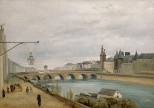 Le Pont au Change, vu du quai de Gesvres by Jean-Baptiste-Camille Corot Oil Painting