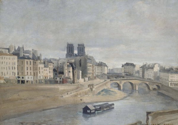 Le Quai des Orfevres et le Pont Saint Michel  by Jean-Baptiste-Camille Corot - Hand-Painted Oil Painting Reproduction