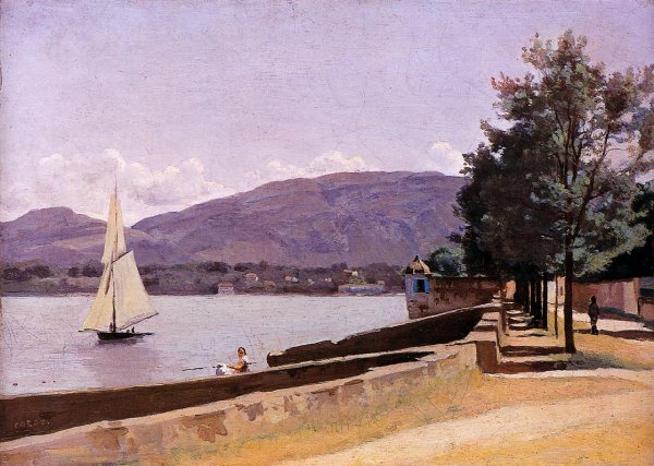Le Quai des Paquis, Geneva by Jean-Baptiste-Camille Corot - Hand-Painted Oil Painting Reproduction