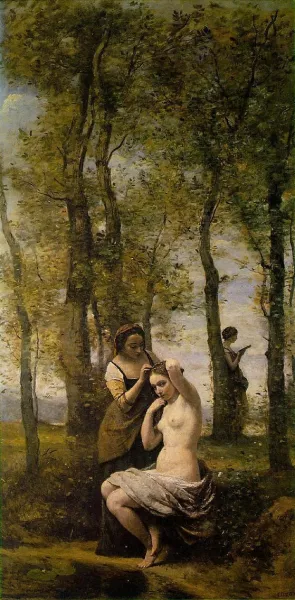 Le Toilette also known as Landscape with Figures by Jean-Baptiste-Camille Corot Oil Painting