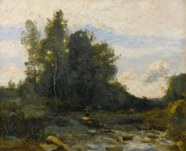 Le Torrent Pierreux  by Jean-Baptiste-Camille Corot - Hand-Painted Oil Painting Reproduction