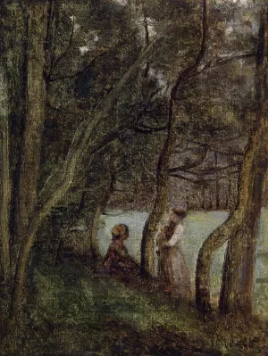 Les Alinges, Haute Savoie, Figures under the Trees Oil painting by Jean-Baptiste-Camille Corot