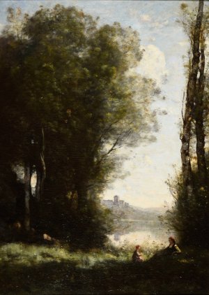 Les Deux soeurs sous les arbres au bord du lac by Jean-Baptiste-Camille Corot Oil Painting