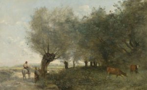 Les Saules a La Pointe De L'ile by Jean-Baptiste-Camille Corot Oil Painting