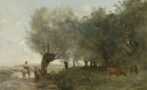Les Saules a La Pointe De L'ile by Jean-Baptiste-Camille Corot Oil Painting