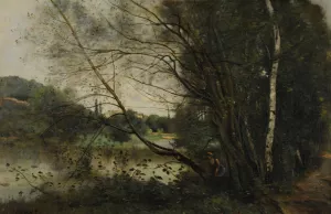 L'etang a l'arbre penche Oil painting by Jean-Baptiste-Camille Corot