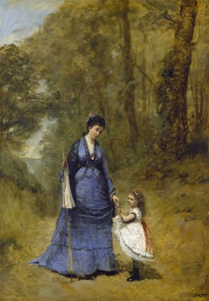 Madame Stumpf and Her Daughter by Jean-Baptiste-Camille Corot Oil Painting