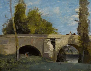 Mantes- Deux Arches Du Pont Avec Un Cavalier by Jean-Baptiste-Camille Corot Oil Painting