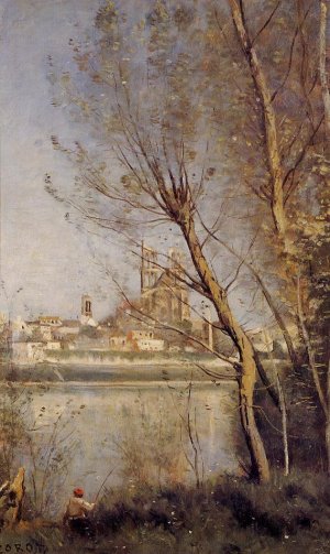 Mantes - The Cathedral and the City Seen Through the Trees by Jean-Baptiste-Camille Corot Oil Painting