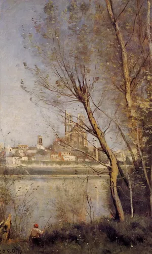 Mantes - The Cathedral and the City Seen Through the Trees painting by Jean-Baptiste-Camille Corot