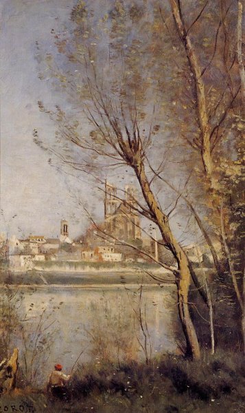 Mantes - The Cathedral and the City Seen Through the Trees by Jean-Baptiste-Camille Corot - Hand-Painted Oil Painting Reproduction