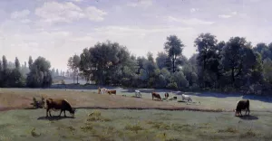 Marcoussis - Cows Grazing by Jean-Baptiste-Camille Corot Oil Painting