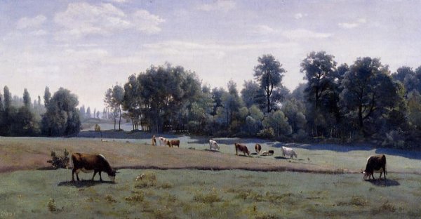 Main Product Photo of Marcoussis - Cows Grazing Painting by Jean-Baptiste-Camille Corot