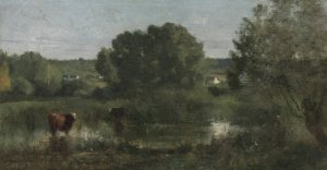 Marcoussis, La Mare Aux Vaches by Jean-Baptiste-Camille Corot Oil Painting
