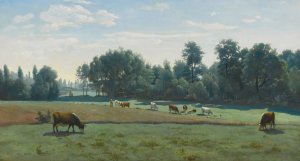 Marcoussis - Les Vaches Au Paturage by Jean-Baptiste-Camille Corot Oil Painting