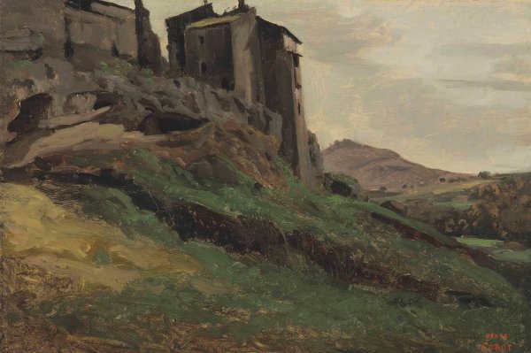 Marino, Grandes Fabriques Au Sommet De Rochers by Jean-Baptiste-Camille Corot - Hand-Painted Oil Painting Reproduction