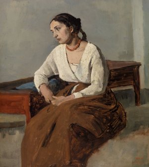 Melancholy Italian Woman by Jean-Baptiste-Camille Corot Oil Painting