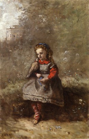 Mlle. Leotine Desavary Holding a Turtledove Oil painting by Jean-Baptiste-Camille Corot