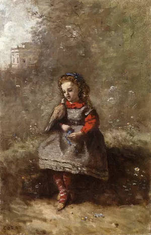 Mlle. Leotine Desavary Holding a Turtledove painting by Jean-Baptiste-Camille Corot