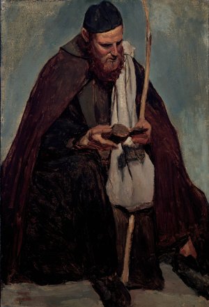 Moine italien assis, lisant by Jean-Baptiste-Camille Corot Oil Painting