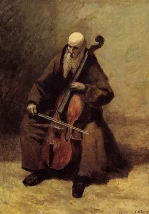 Monk with a Cello by Jean-Baptiste-Camille Corot - Oil Painting Reproduction