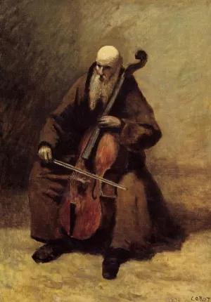Monk with a Cello Oil painting by Jean-Baptiste-Camille Corot