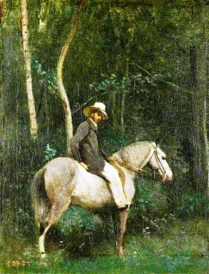 Monsieur Pivot on Horseback Oil painting by Jean-Baptiste-Camille Corot