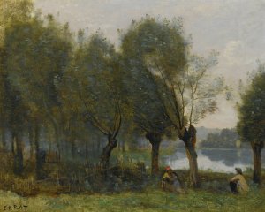 Montgeron-Saulaie Au Bord De L'eau by Jean-Baptiste-Camille Corot Oil Painting