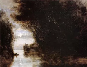 Moonlit Landscape by Jean-Baptiste-Camille Corot Oil Painting