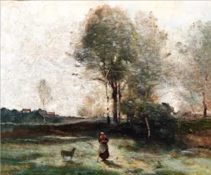 Morning in the Field by Jean-Baptiste-Camille Corot Oil Painting