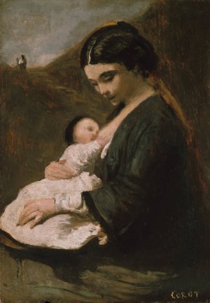 Mother and Child by Jean-Baptiste-Camille Corot Oil Painting