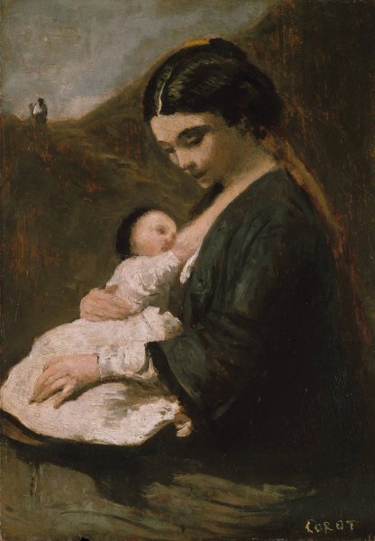 Mother and Child  by Jean-Baptiste-Camille Corot - Hand-Painted Oil Painting Reproduction