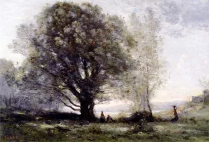 Oaks in a Valley by Jean-Baptiste-Camille Corot Oil Painting