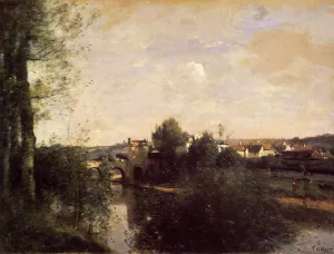 Old Bridge at Limay, on the Seine by Jean-Baptiste-Camille Corot Oil Painting