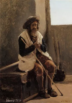 Old Man Seated on Corot's Trunk by Jean-Baptiste-Camille Corot Oil Painting