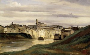 On the Banks of the Tiber by Jean-Baptiste-Camille Corot Oil Painting
