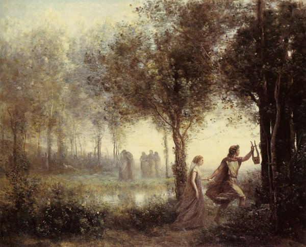 Main Product Photo of Orpheus Leading Eurydice from the Underworld Painting by Jean-Baptiste-Camille Corot