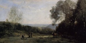 Outside Paris - The Heights above Ville d'Avray by Jean-Baptiste-Camille Corot Oil Painting