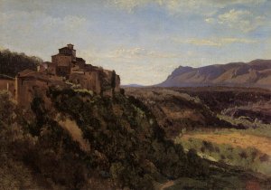 Papigno - Buildings Overlooking the Valley by Jean-Baptiste-Camille Corot Oil Painting