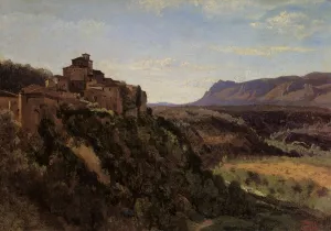 Papigno - Buildings Overlooking the Valley by Jean-Baptiste-Camille Corot Oil Painting